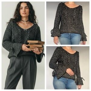 Whimsigoth Cable Knit Sweater Dramatic Bell Sleeve Romantic